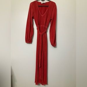 Bright Red-Orange Long Sleeve Maxi Dress